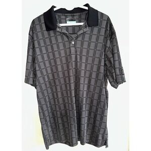PGA Tour Mens Performance Polo Golf Shirt Black Gray Block Size XL‎
